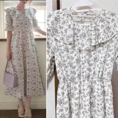 【GRL】花柄ラッフルカラーフレアワンピース