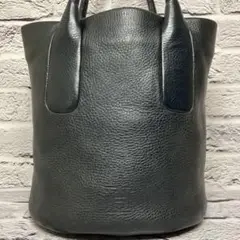 美品✨ヒロフ シボ革 レザー Hロゴ トートバッグ ハンドバッグ 黒 自立型