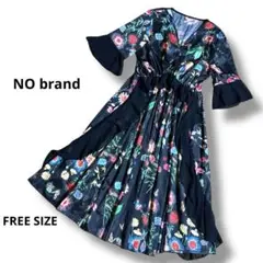 ボヘミアン風 花柄ワンピース フラワー フリル　FREE