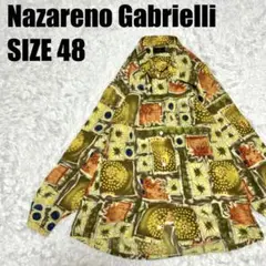 ナザレノガブリエリ 総柄シャツ 幾何学模様 レトロ ヴィンテージ 48【438】