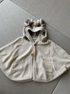 動物耳付きクリーム色ポンチョ　70-80
