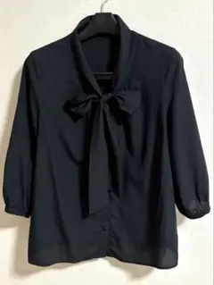 ボウタイリボン付き七分袖シャツ M 黒