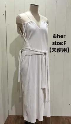 &her 【タグ付き未使用品】 プリーツ ワンピース ホワイト レディース F