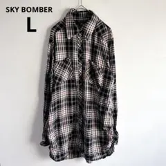 4882【美品】ロング丈シャツ　チェック柄　チュニック丈　レーヨン100% L黒