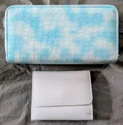 クロコダイル柄タイプライトブルー 長財布・薄いブルーミニ財布　２点セット