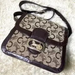 美品 CELINE 馬車金具 Cマカダム ショルダーバッグ キャンバス レザー
