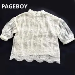【美品】PAGEBOY 半袖ブラウス 刺繍 レース フリーサイズ