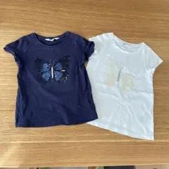 H&M 蝶デザイン Tシャツ 2枚セット 110/116