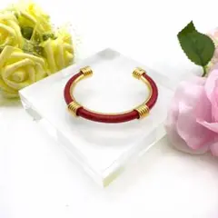 【Hermès】 エルメス レッド×ゴールド バングル ブレスレット
