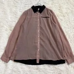m1315 美品✨ドッキング長袖シアーブラウス 透け感 重ね着風 ゆったり 配色