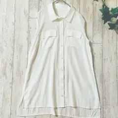 【美品】白 ロングシャツ ノースリーブ Otto 通勤 お出かけ体型カバー