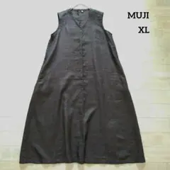 MUJI 無印良品 リネンVネックワンピース XL