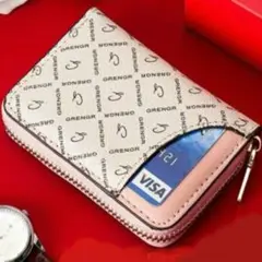 GRENG ジッパー式カードケース ベージュ/ピンク小銭入れコンパクト