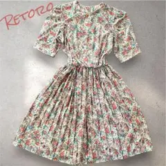 【レトロ、ヴィンテージ】フラワープリント 半袖 ワンピース 花柄