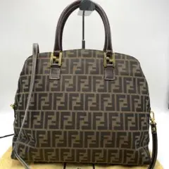 【美品】フェンディ トートバッグ 2way ズッカ FF 金具 キャンバス 茶色