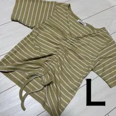 黄色 ボーダー 半袖カットソー Ｌサイズ