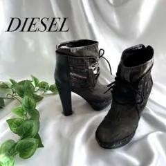 DIESEL ブーツ ブラックデニム レースアップ 編み上げ レザー 24