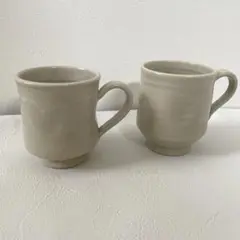 手作り陶器　２点セット　マグカップ　くすみ　白い　ホワイト