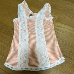 オレンジと白のストライプ　タンクトップ￼