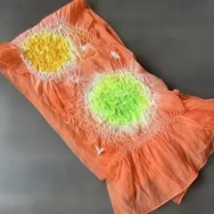 フラワー刺繍 兵児帯 オレンジ グリーン