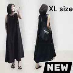 ゆったり　体型カバー　ワンピース　ロング　ノースリーブ　バックオープン　シンプル