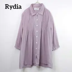 Rydia 刺繍入りチュニックシャツ ラベンダー ギャザー ゆったり【М】綿