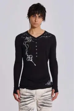 ★JADED LONDON UK★ Ines Black Henley Top