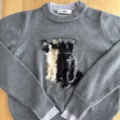 FURFUR グレー ニットセーター 猫刺繍