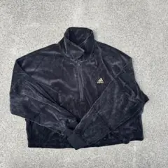 adidas ダークグレー ハーフジップジャージ　ベロア生地