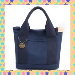 ●新品●ミニトートバッグ ＜ネイビー＞丈夫 買い物 お散歩 通勤 通学