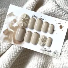 ネイルチップ 現品 お花 クリーム フレンチ ミラー ネイル