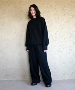 VU ヴウ ヴィンテージ風スウェットワイドパンツ ドローコード付き
