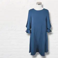 Aラインワンピース【FREE】袖シースルー　ブルー