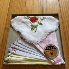 クラボウ　レトロな赤いバラ刺繍ハンカチ6枚セット