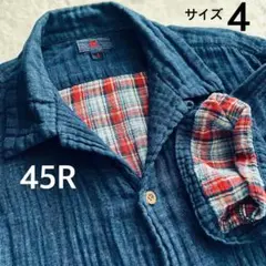 45R 45rpm インディゴ シャツ ダブル ガーゼ オープンカラー チェック