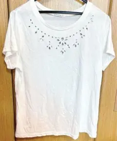 LLサイズ　Newlyme ビジュー装飾 半袖Tシャツ ホワイト♡