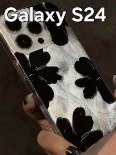 Galaxys24ケース　お花　フローラル　モノトーン　かわいい　人気