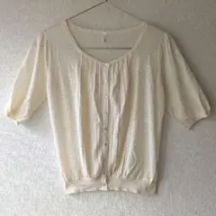 アイボリー 半袖 ニット カーディガン リネン
