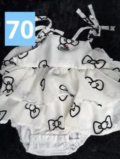 【新品・未使用】バースデイ キティちゃん　白キャミロンパース　70