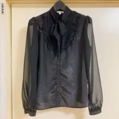 ブラック シフォン リボン付きブラウスM size