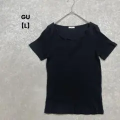 a2361＊GU 半袖リブTシャツ　黒【L】シンプル　大人可愛い　無地　綺麗め