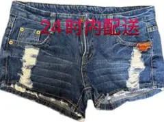 ダメージ加工 ダークブルーショートパンツ　快速❤️匿名配送