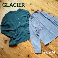 GLACIER 長袖ブラウスセット Mサイズ グリーン スモーキーブルー
