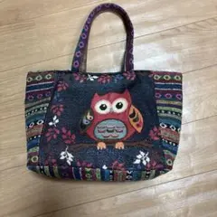 フクロウ刺繍トートバッグ