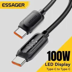 ESSAGER PD100W急速充電ケーブル 1M LED出力スクリーン表示