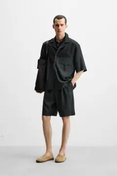 【新品未使用】ZARA オーバーサイズフィット リネン ビスコースシャツ XL