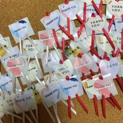 《32》リボン付きサンキューシール ハート ベージュリボン 赤リボン