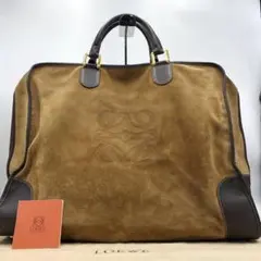 【美品 希少】ロエベ ボストンバッグ ビジネス アナグラム 金具 A4 スエード