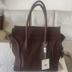 イタリア製ダークブラウン レザー トートバッグ　PRAVIDINO
