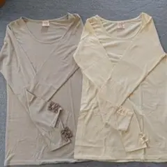 袖リボン付き長袖Tシャツ指穴あり 2色セット